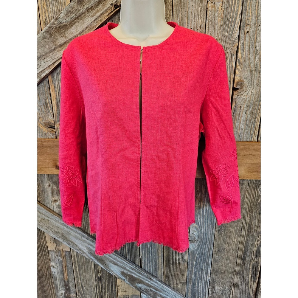 Melrose studio linen blend hot pink career casual raw hem shaket ^
